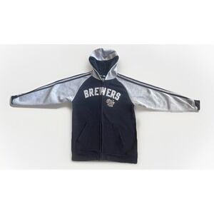 VTG Adidas Milwaukee Brewers Hoodie Youth M 10-12 Full Zip MLB‎ Embroidered Y2K